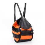 Pomarańczowo czarny plecak damski, skórzany - z przodu