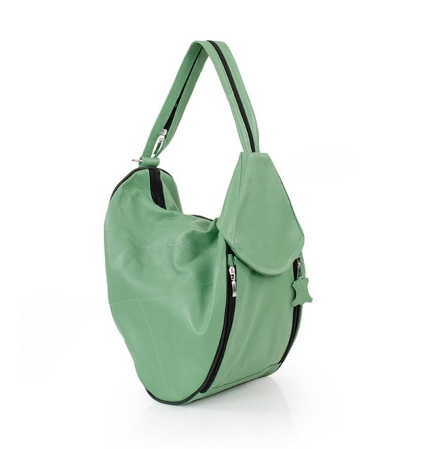 Torba damska zielona skórzana - po skosie