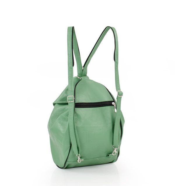 Plecak damski zielony skórzany - z tyłu