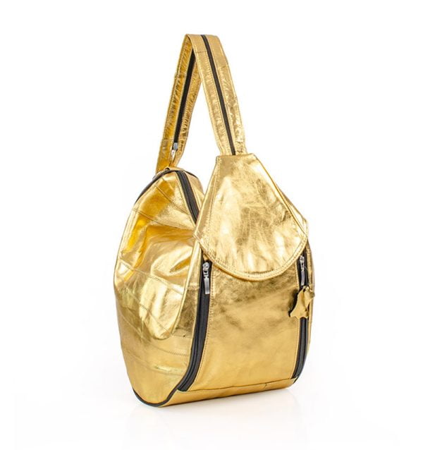 Złota torba damska, skórzana - po skosie