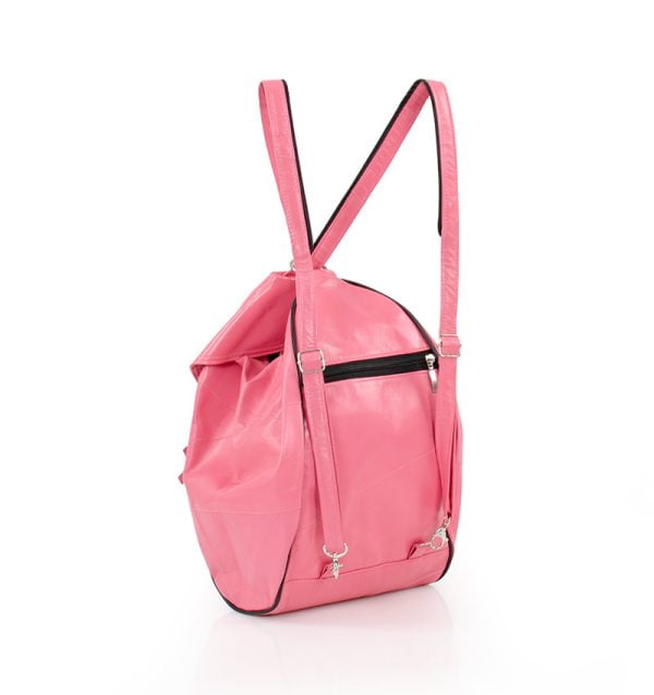 Różowy plecak damski ze skóry naturalnej - z tyłu