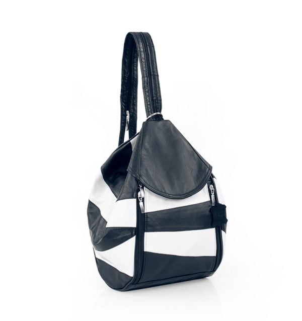 Torba damska skórzana biało granatowa - z przodu