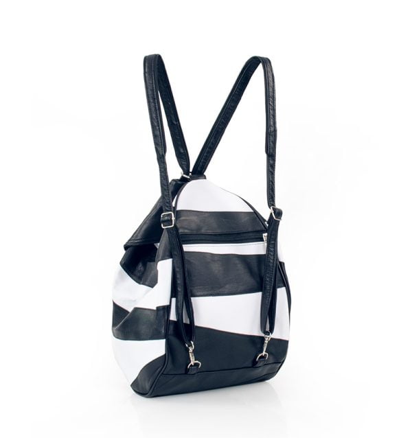 Plecak damski skórzany biało granatowy - z tyłu