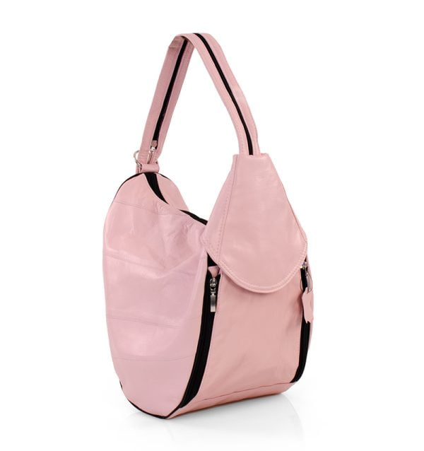 Plecak pudrowy roz1 Torba damska pudrowy róż skórzana - po skosie