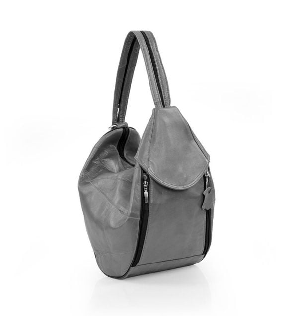 Szary plecak damski 1 Torba damska skórzana biało granatowa - po skosie