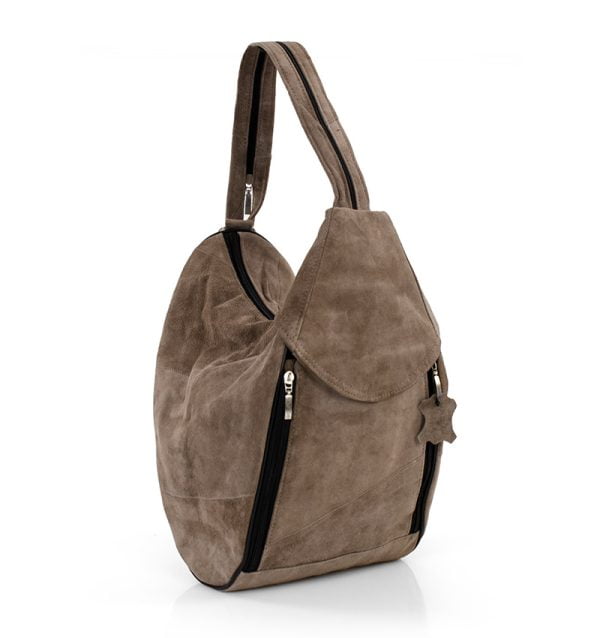 Torba damska brązowa zamsz skórzana - po skosie