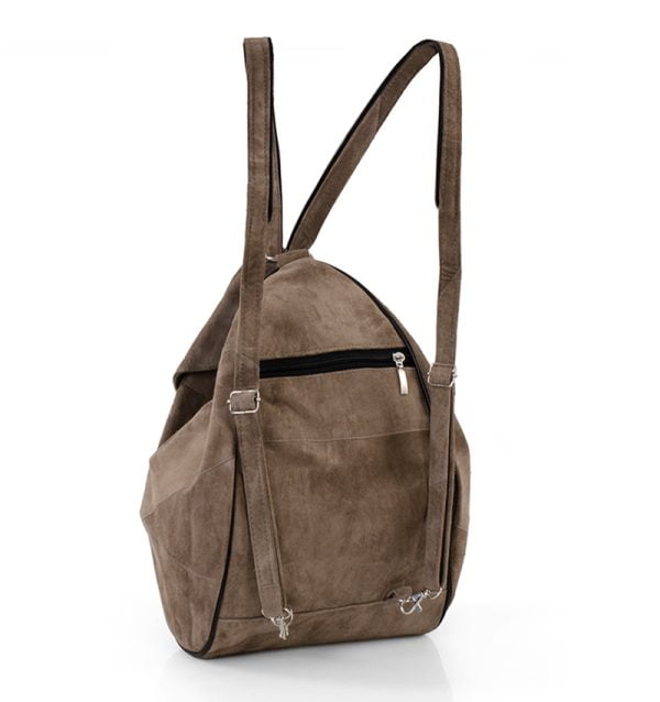 Plecak damski brązowy zamsz skórzana - z tyłu