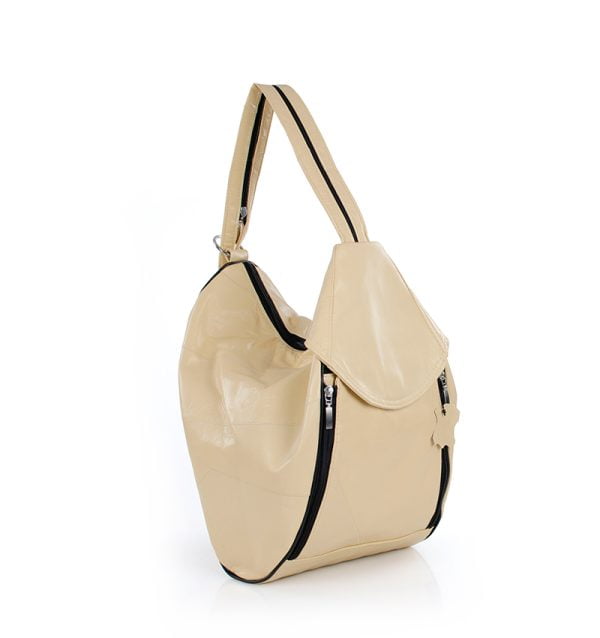 Torba damska skórzana beżowa - po skosie