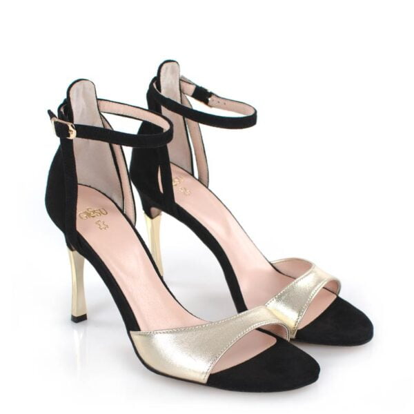 GASSU Sandałki MEGAN złoto-czarne szpilki - po skosie