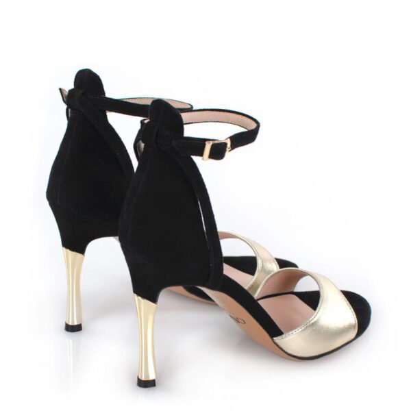 GASSU Sandałki MEGAN złoto-czarne szpilki - po skosie