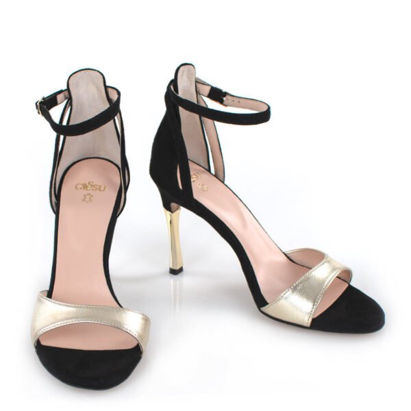 GASSU Sandałki MEGAN złoto-czarne szpilki - z przodu