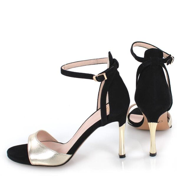 GASSU Sandałki MEGAN złoto-czarne szpilki - z tyłu