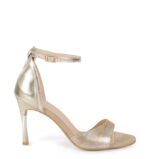 GASSU Sandałki MEGAN jasno złote szpilki z motywem skóry jaszczurki - bokiem