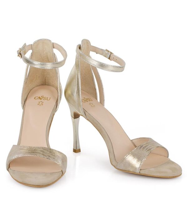 GASSU Sandałki MEGAN jasno złote szpilki z motywem skóry jaszczurki - z przodu