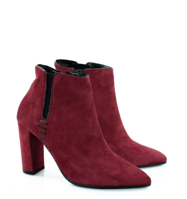 GASSU Botki FRANCES bordowe na obcasie - po skosie