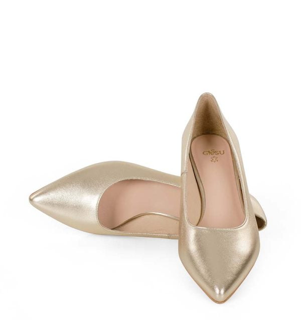 GASSU Czółenka WERONICA złote niski obcas - obrazek 2